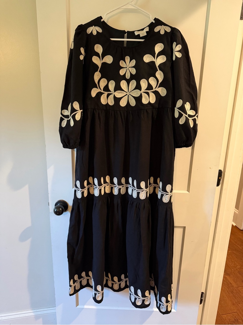 Caroline Constas Black Dress with White Floral Embroidery